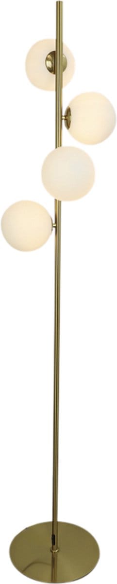 Olucia - REMO - Vloerlamp - Wit / Messing - Vorm: Bol
