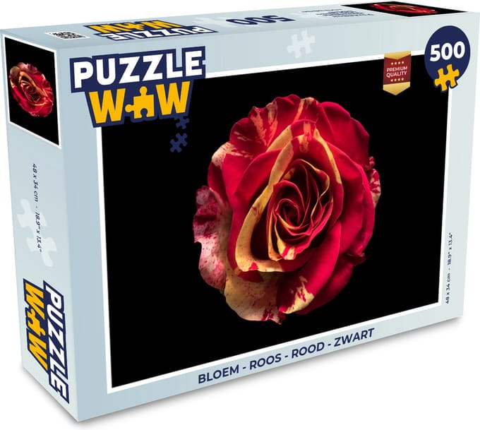 Puzzel Bloem - Roos - Rood - Zwart - Legpuzzel - Puzzel 500 stukjes