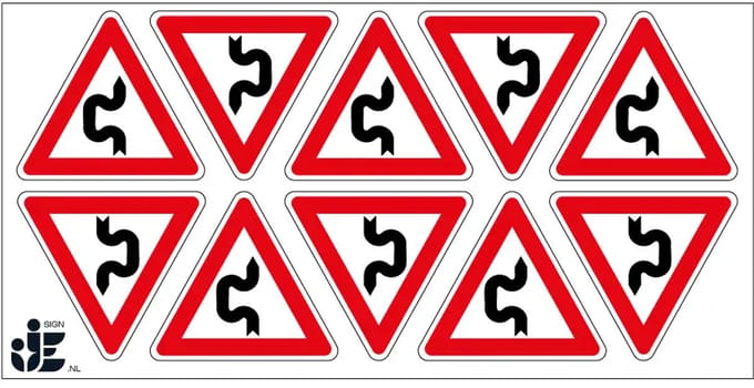 Dubbele S bocht links sticker | 5 cm - 10 stuks per vel