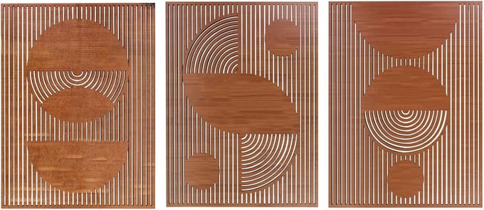 Set van 3 Houten Geometrische Wanddecoratie, Modern Hol Ontwerp