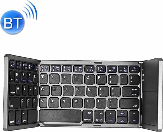 B033 Oplaadbaar 3-voudig 64-toetsen Bluetooth draadloos toetsenbord met touchpad (zwart)