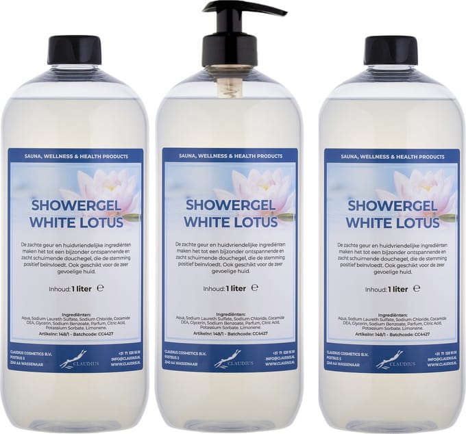 Douchegel White Lotus 1 liter - set van 3 stuks - met gratis pomp - showergel