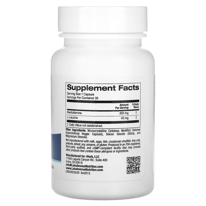 Benfotiamine avec L-Leucine, 300 mg, 30 capsules végétales