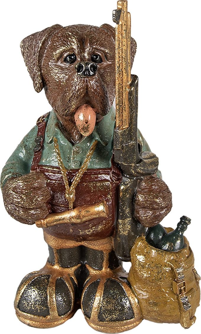 Clayre & Eef Beeld Hond 20x13x32 cm Bruin Groen Polyresin