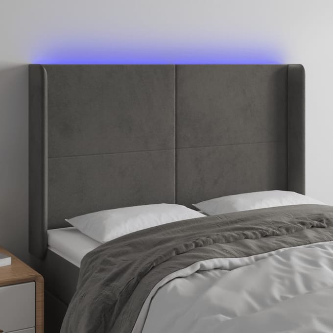 vidaXL - Hoofdbord - LED - 147x16x118/128 - cm - fluweel - donkergrijs