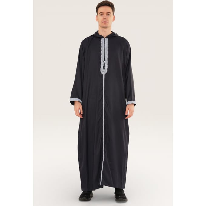 Heren Eid grijze capuchon Marokkaanse Thobe Robe Djellaba Ramadan Jubba-HM3