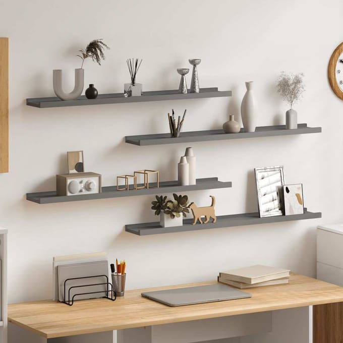 vidaXL - Wandschappen - 4 - st - 80x9x3 - cm - grijs