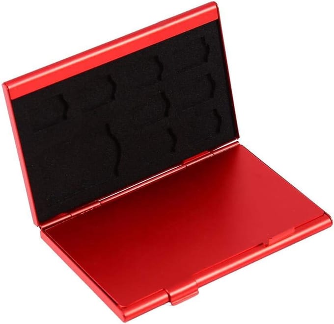 Geheugenkaarthouder - SD kaart organizer - Opslag kaarten - Aluminium constructie - 10 x 7 x 2 cm - Rood