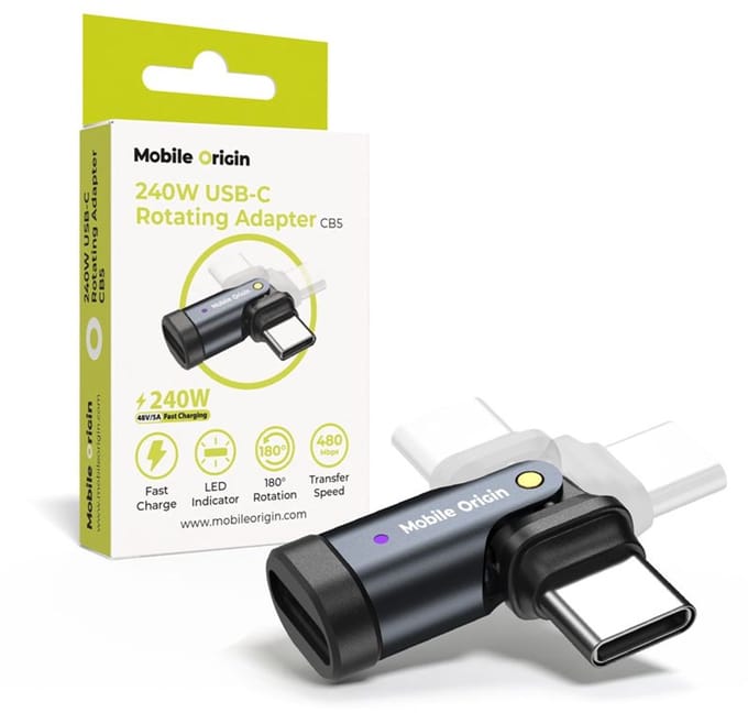 Mobile Origin Usb-C Adapter 240W Voor Laptops En Rotatietelefoon Snel En Handig