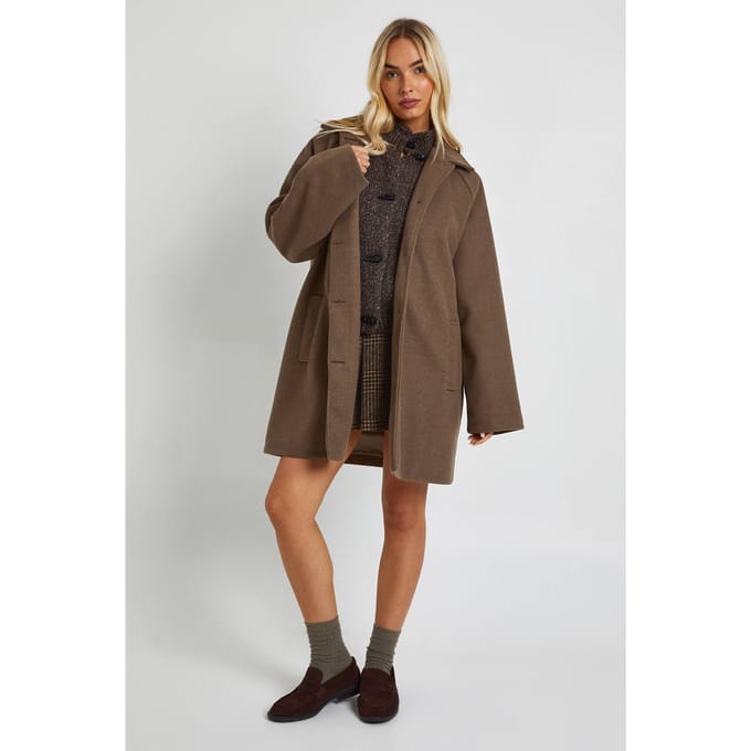 boohoo Dames Wollook Trench Maxi Mantel | Mushroom | Maat: 16