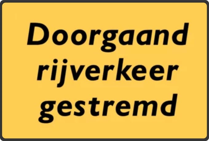 Doorgaand rijverkeer gestremd - sticker - A4