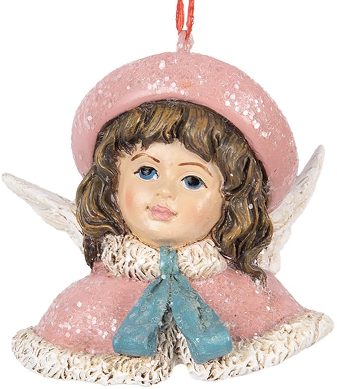 Clayre & Eef Kersthanger Engel 8x7x7 cm Roze Kunststof
