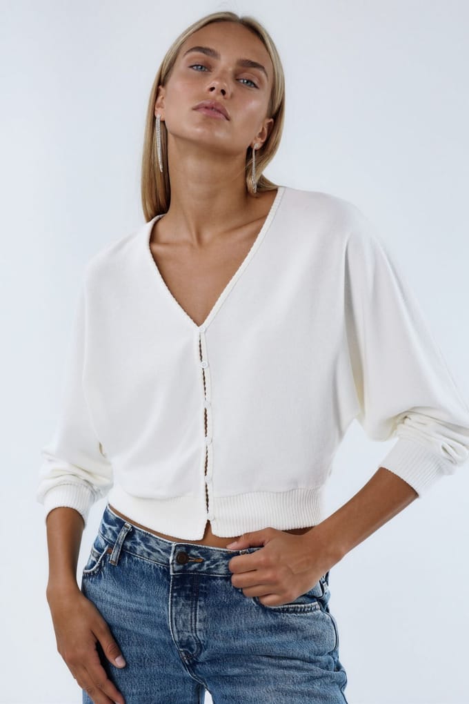 V-hals Geribde Crop Cardigan