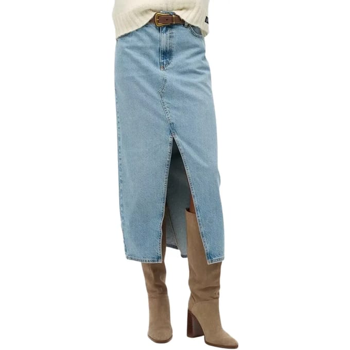 Superdry - Denim maxirok met split - Dames - Rokken