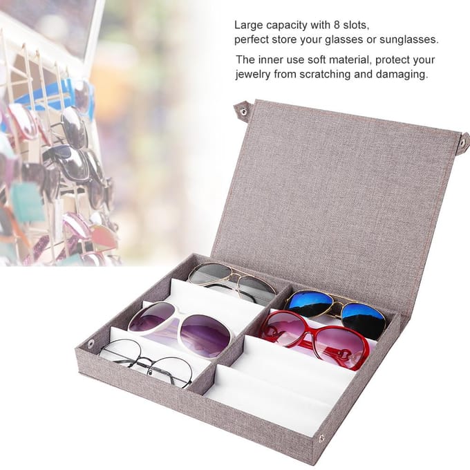 8 Vakken Brillen Opbergruimte Zonnebrillen Display Sieraden Container Koffer Organizer met Knop gray