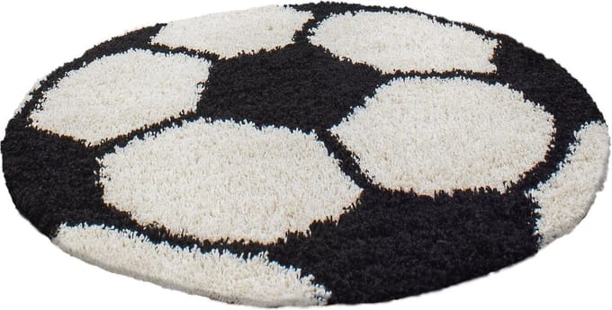 Vloerkleed kinderkamer - Voetbal - zwart, wit - rond 120 cm