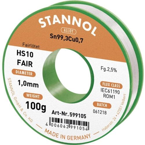 Stannol HS10-Fair Soldeertin Spoel Sn99,3Cu0,7 ROM1 100 g 1 mm