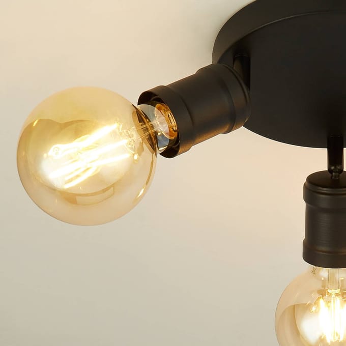 Searchlight Dans plafondspot, 3-lamps, zwart, metaal, E27, Ø 30 cm