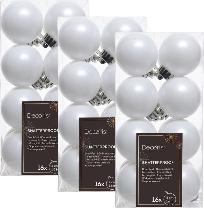 Decoris kleine kerstballen - 48x st - wit - 4 cm - kunststof - kerstversiering