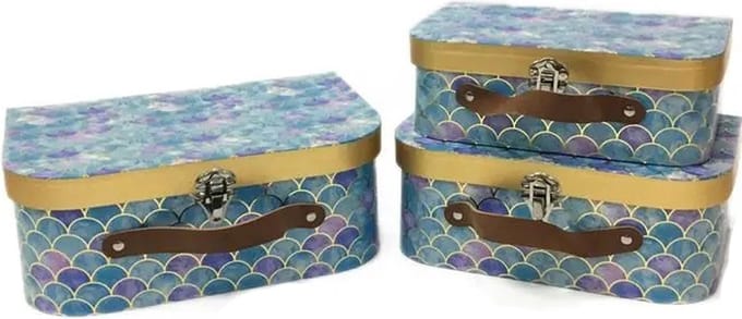Set van 3 geneste koffers blauw schelpen motief