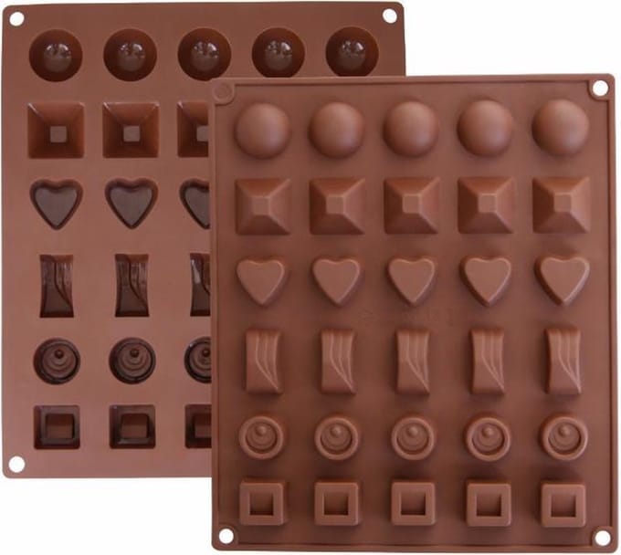 Siliconen Chocoladevorm Mal - 30 chocolaatjes - 6 verschillende vormen - praline/snoep/chocolade vorm