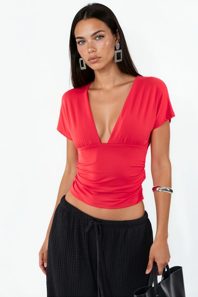 Aansluitende Crop Blouse Met Strikdetail