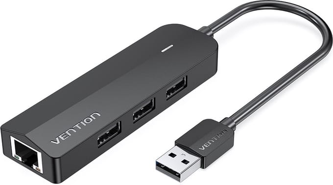 Vention 3-Port USB 2.0 Hub with 100M Ethernet Adapter 0.15M Black USB hub - 5 - USB 2.0 - Zwart
