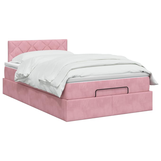 vidaXL - Ottoman - bed - met - matras - met - hoofdeinde - Roze - 120 - x - 200 - cm - Fluweel
