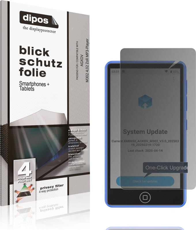 dipos – Matte Privacy Screenprotector geschikt voor AGXOV M302 4,02 Zoll MP3-Player | Anti-Spy Beschermfolie