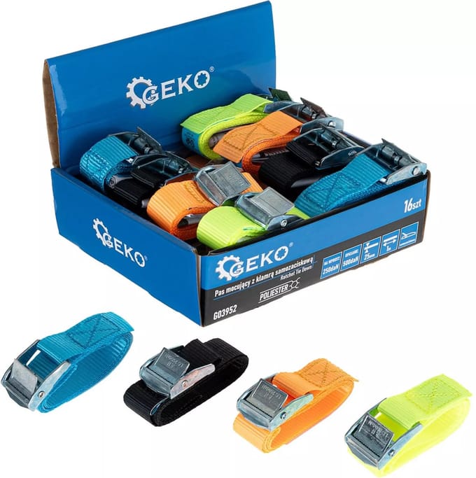 GEKO Cambuckle spanband 25mm x 1m - 500kg - 16 stuks - UV-bestendig