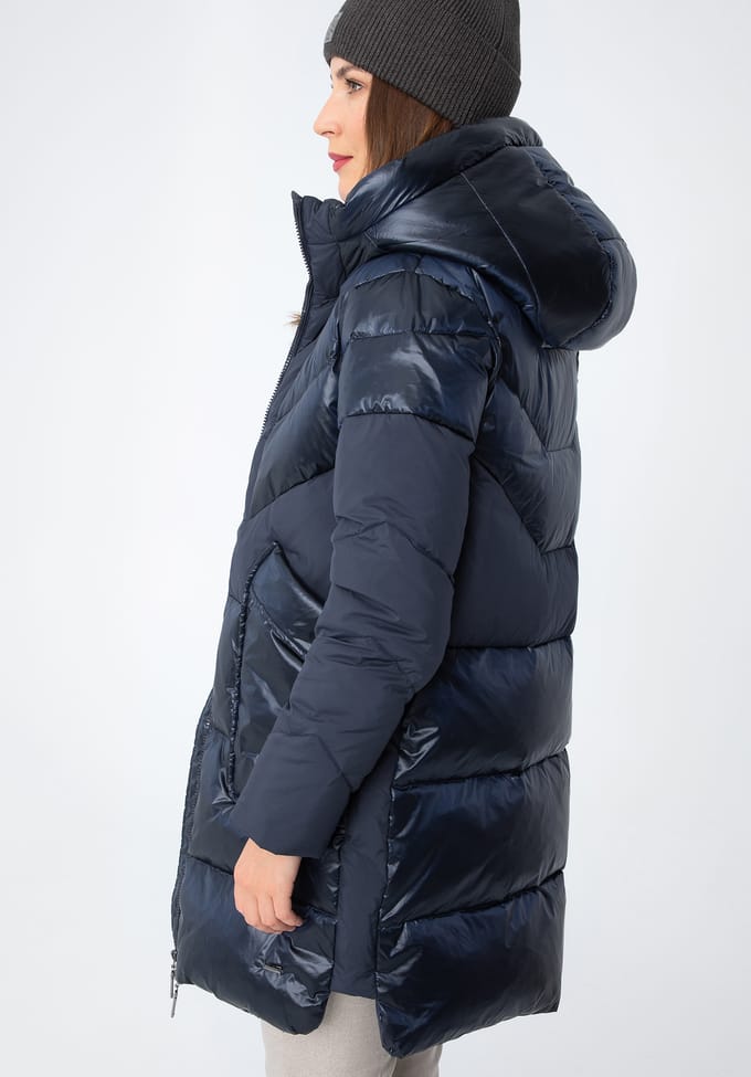 Wittchen Dames Donsjas in Combinatiematerialen met Capuchon, Marineblauw