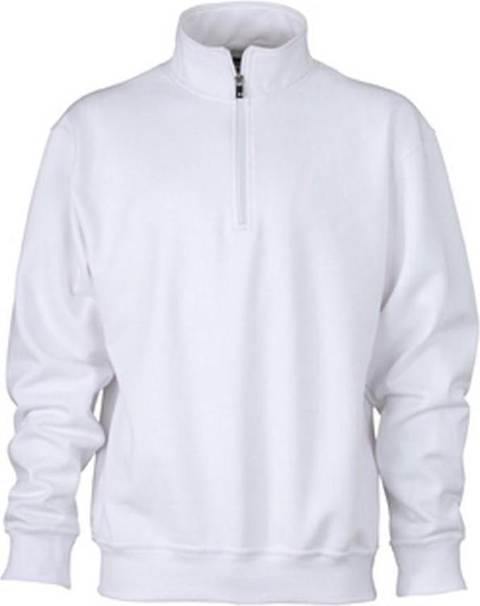 James and Nicholson Uniseks werkkleding Half Ritssweatshirt (Wit)