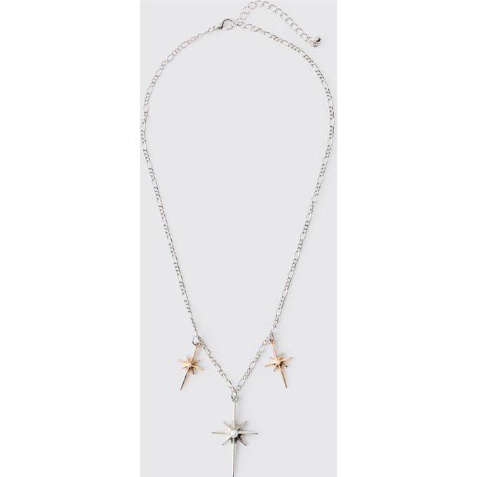 Triple Starburst Pendant Necklace in Silver