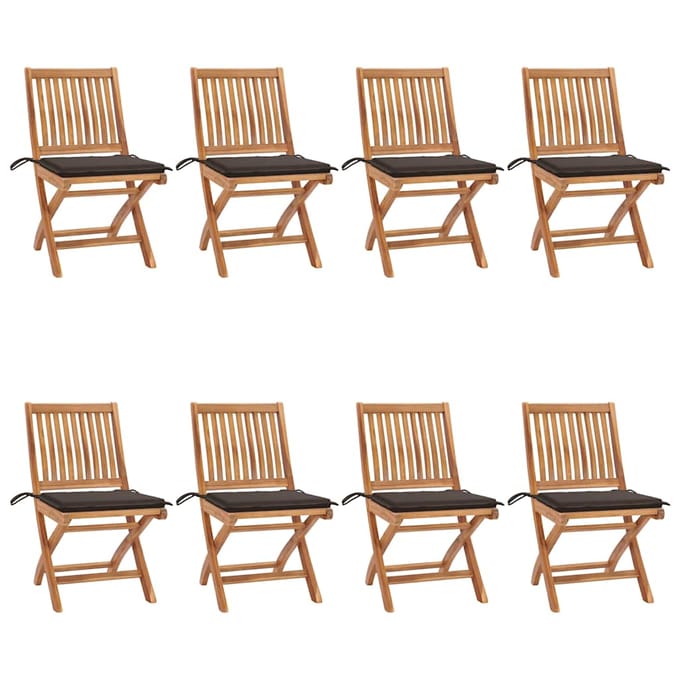 vidaXL - Opklapbare - stoelen - met - kussens, - 8 - stuks, - massief - teakhout