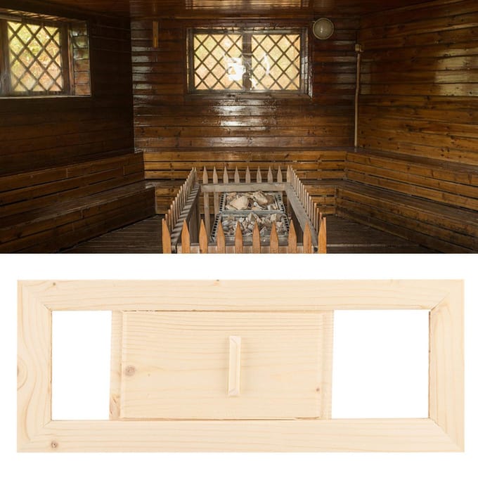Houten rechthoekig ventilatierooster voor stoomcabines en sauna's.
