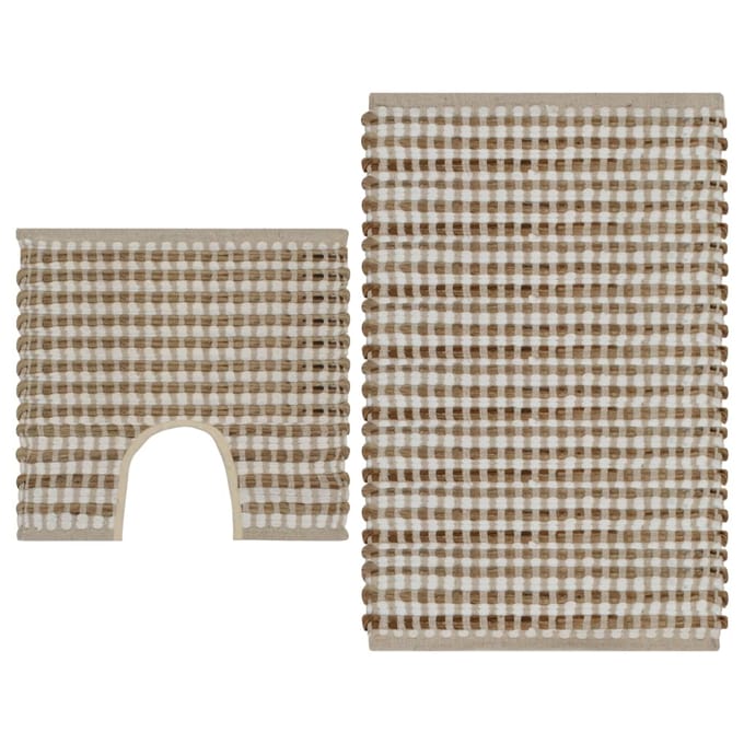 Ensemble de Tapis de Bain Tissé à la Main en Fibre de Jute Naturel et Blanc