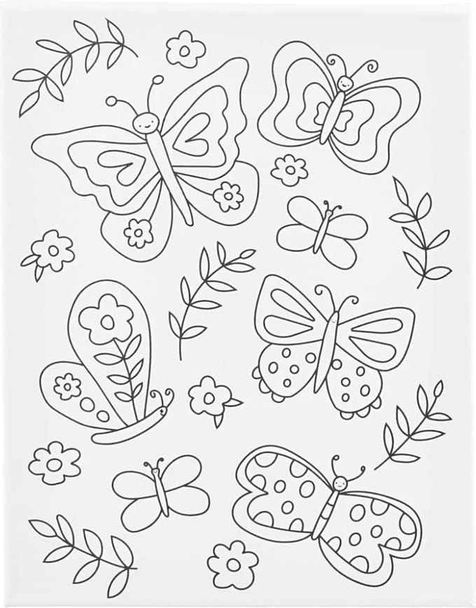 Creativ Company Schilderdoek om in te kleuren Vlinders D. 1 6 cm afmeting 24x30 cm 360 g 1 stuk