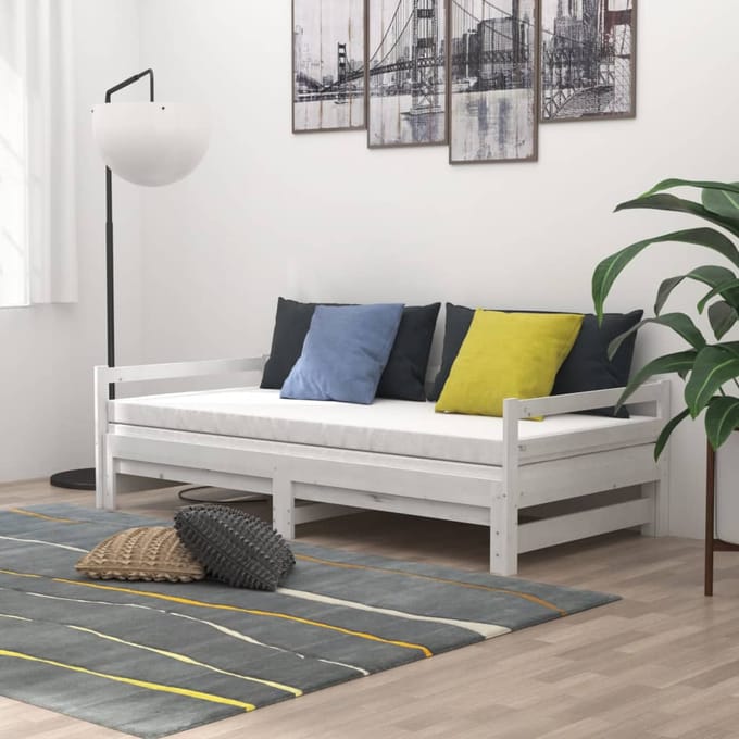 vidaXL - Slaapbank - uitschuifbaar - massief - grenenhout - wit - 2x(90x200) - cm