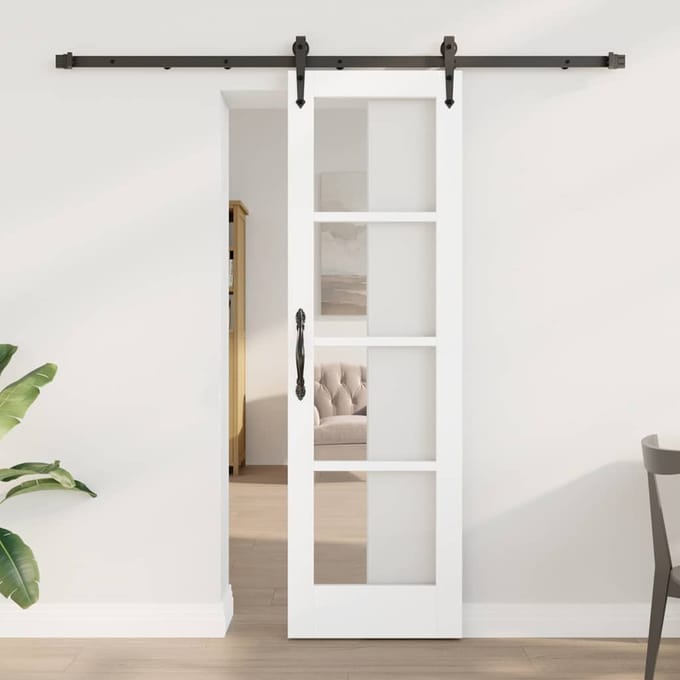 vidaXL - Schuifdeur - 61 - x - 198,5 - cm - Massief - grenenhout - en - glas