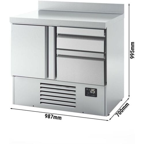 GGM Gastro Kühltisch Premium PLUS - 978x700mm - mit 1 Tür - 2 Schubladen - mit Aufkantung
