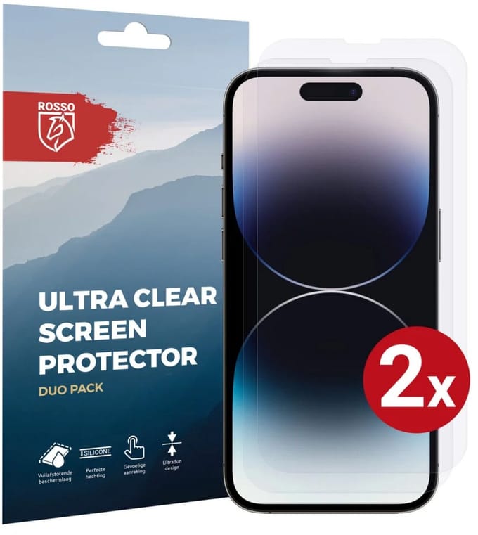 Rosso Screen Protector Ultra Clear Duo Pack Geschikt voor Apple iPhone 14 Pro | TPU Folie | Case Friendly | 2 Stuks