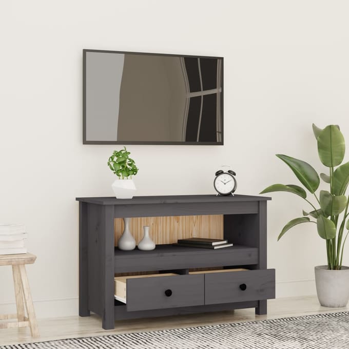 vidaXL - Tv-meubel - 79x35x52 - cm - massief - grenenhout - grijs