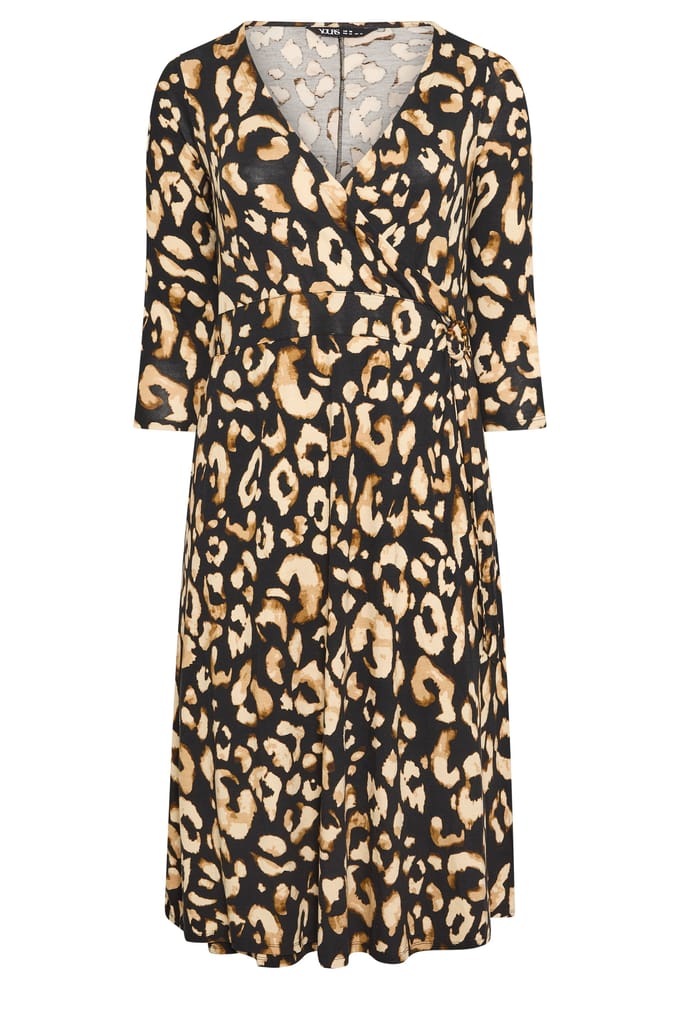 Yours Zwarte Wikkeljurk Met Dierenprint Size 48