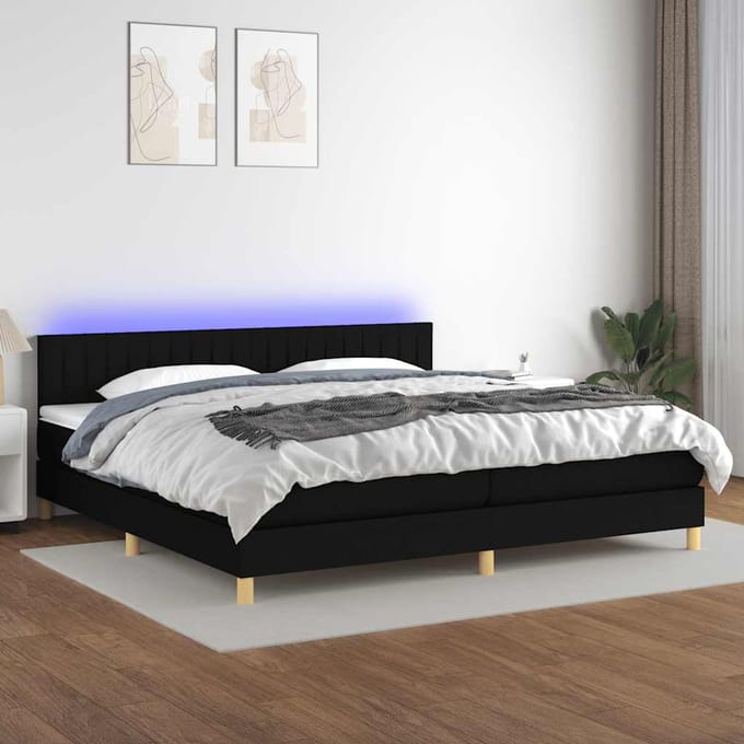 vidaXL - Boxspring - met - matras - en - LED - stof - zwart - 200x200 - cm