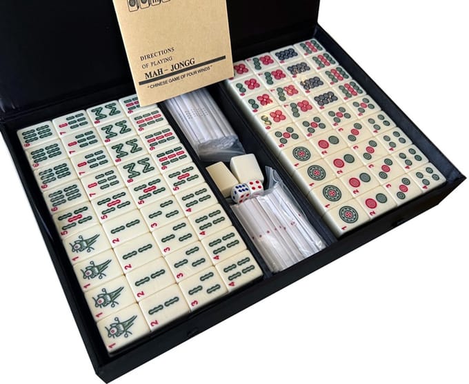 TA-HWA Mahjong spel M - Medium formaat Mahjong Stenen in Zijden Doos
