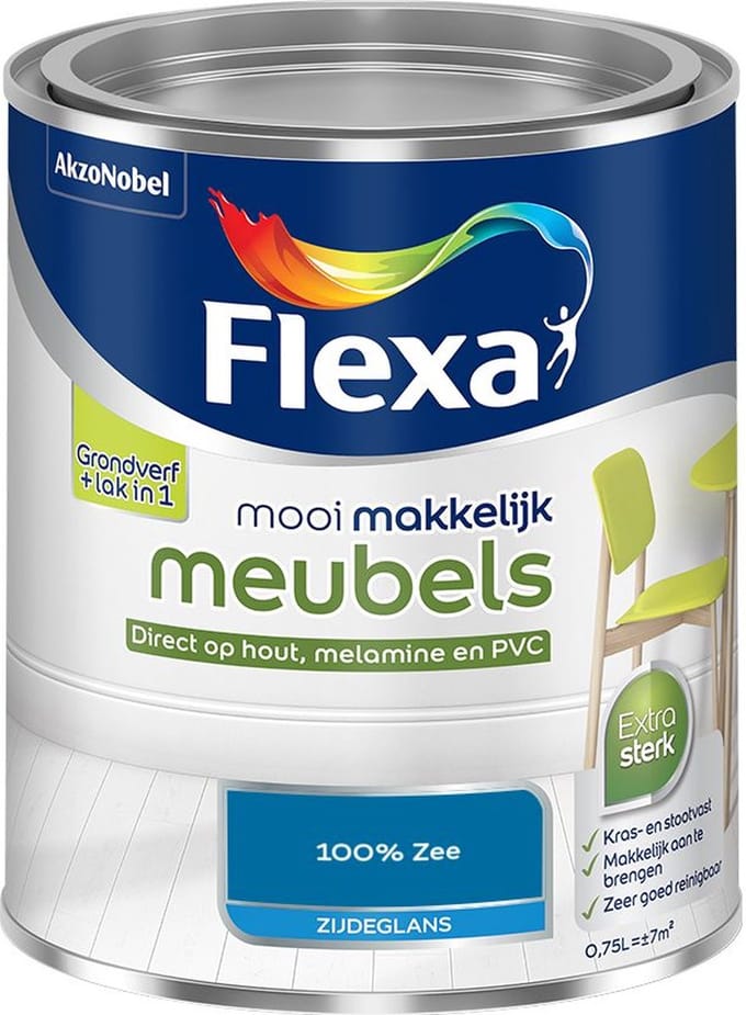 Flexa - Mooi Makkelijk Meubels Zijdeglans - 100% Zee - Mengverf - 750 Ml