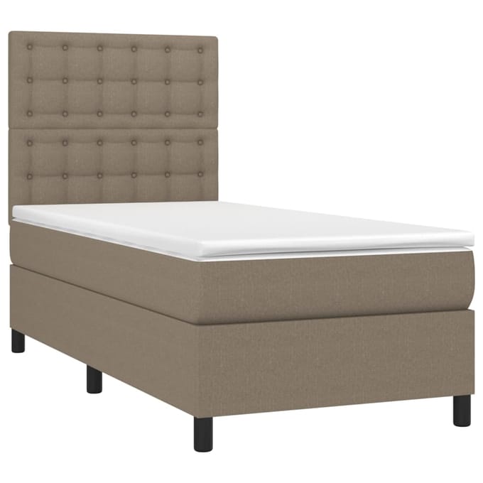 vidaXL - Boxspring - met - matras - en - LED - stof - taupe - 90x190 - cm