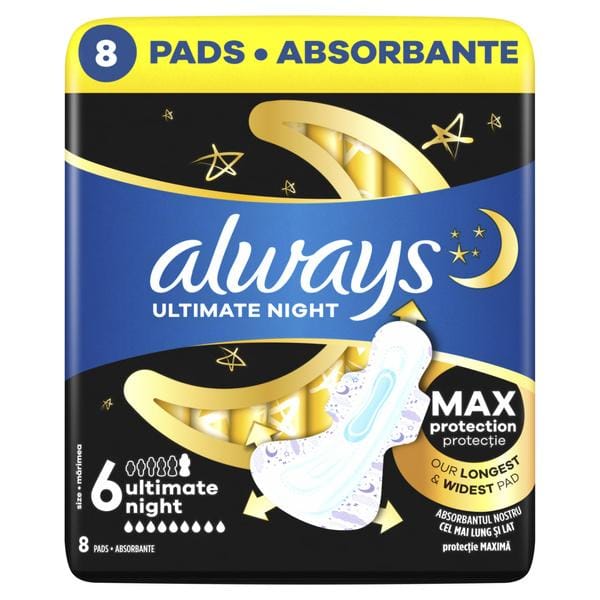 Toujours Ultimate Night Serviettes Hygiéniques Avec Ailettes Taille_6 8Pcs