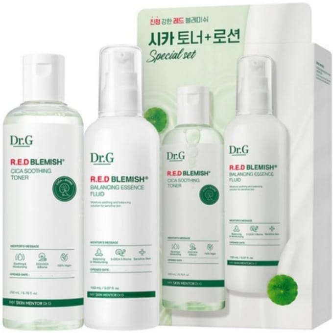 Dr.G Red Blemish Cica Toner 200ml + Cica Lotion 150ml Set white