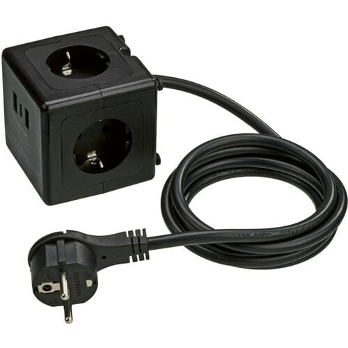 TRONIC Kubus-stekkerdoos met USB-aansluitingen (Zwart)